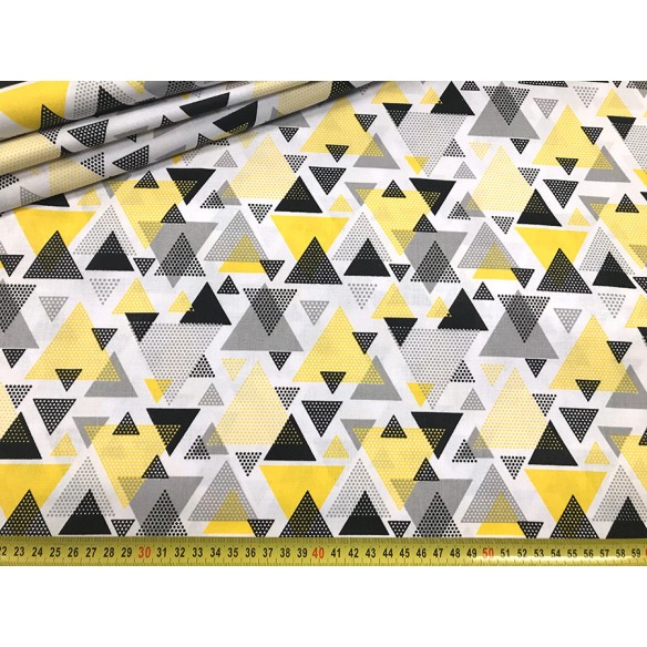 Cotton Fabric - Yellow-Black Triangles