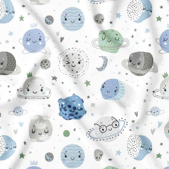 Cotton Fabric - Planets, Blue