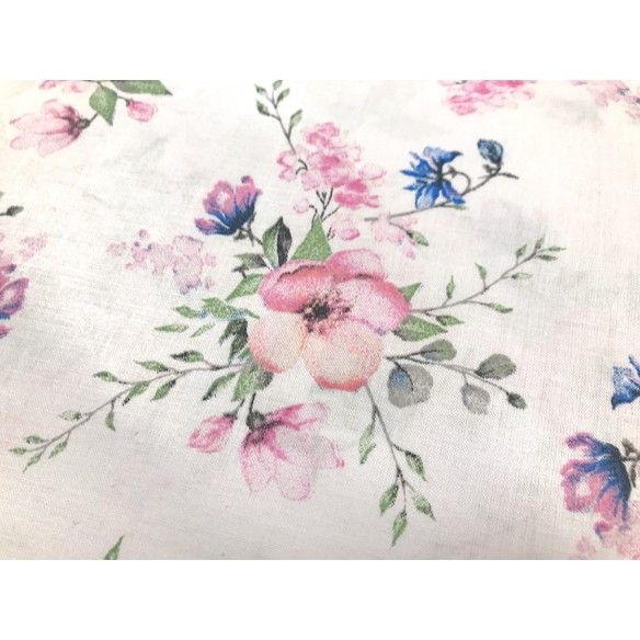 Cotton Fabric - Apple Tree Blossoms on White