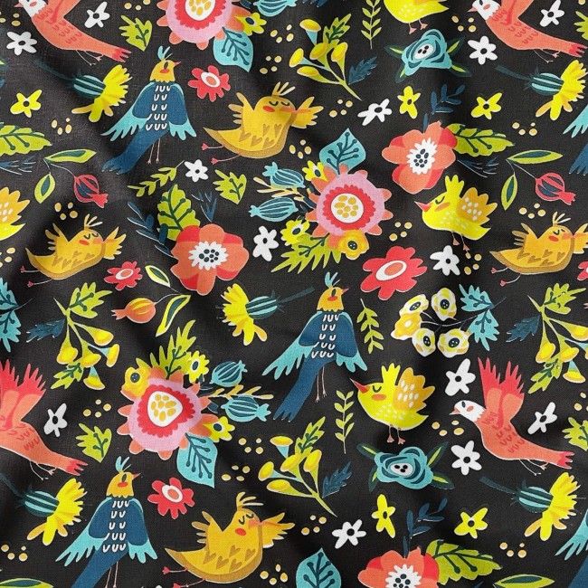 Cotton Fabric - Folklore Hens on...