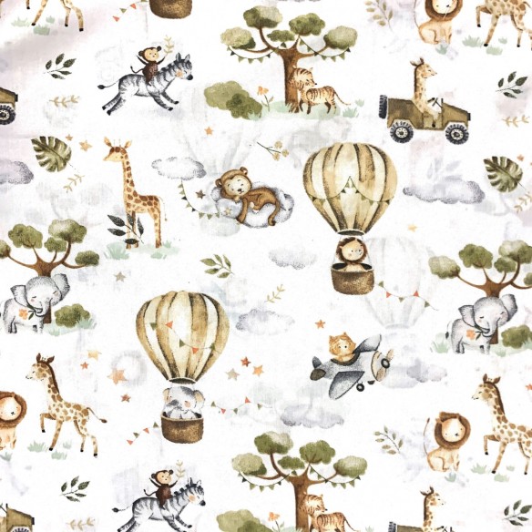 Cotton Fabric - Children's safari, Beige