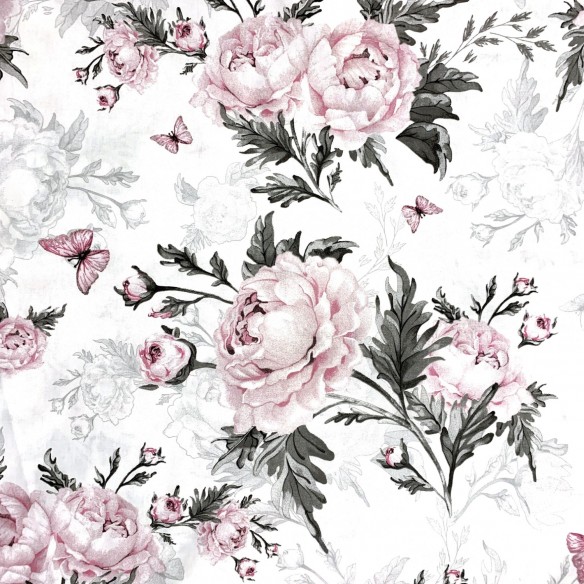 Cotton Fabric - Peony Flowers, Pink