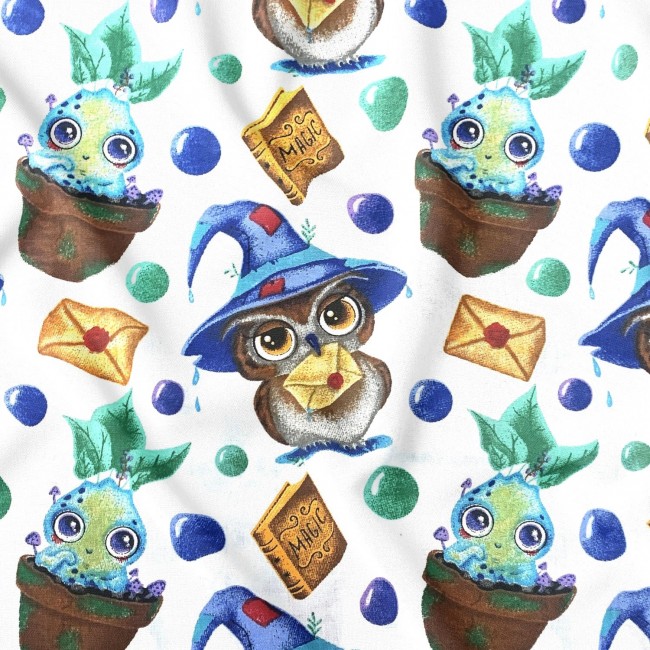 Cotton Fabric - Owls, Wizards