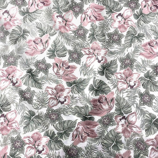 Cotton Fabric - Pink Clematis Flower