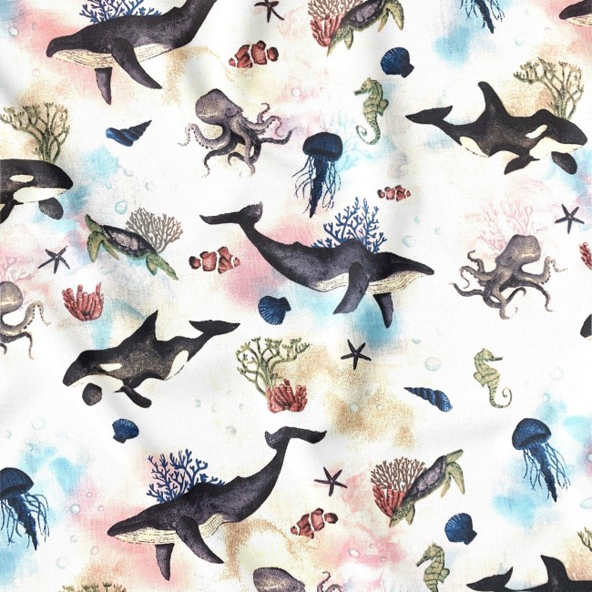 Cotton Fabric - Shark and Jellyfish