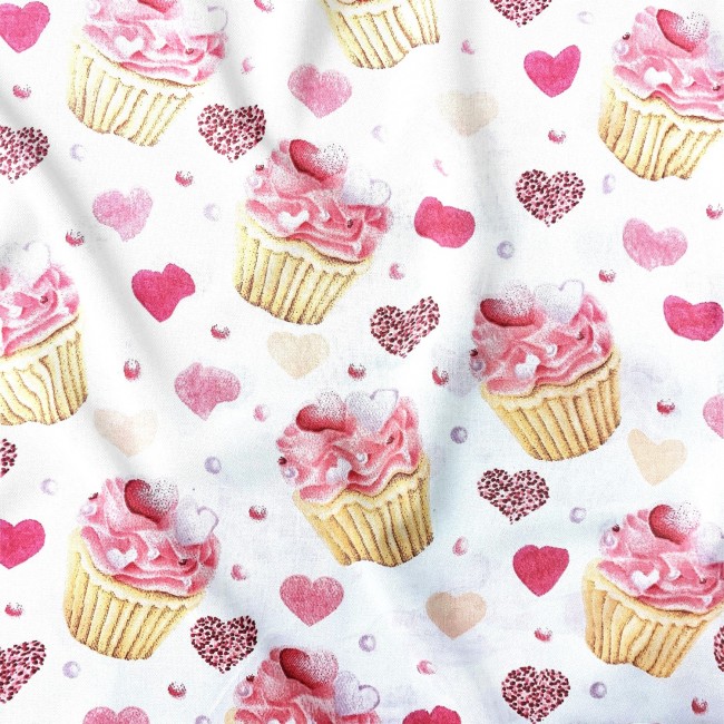 Cotton Fabric - Muffin Cakes and Hearts