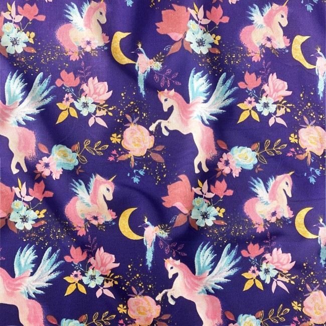 Cotton Fabric - Unicorns and Wings