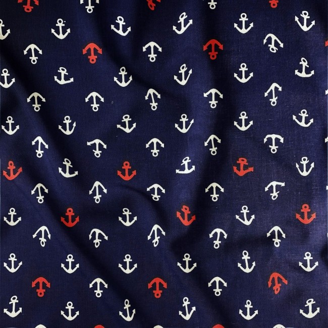 Cotton Fabric - White-Red Anchors on...