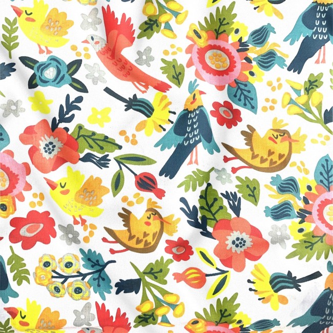 Cotton Fabric - Folklore Hens on...