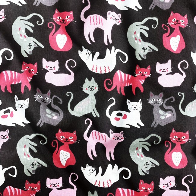Cotton Fabric - Cats Pink