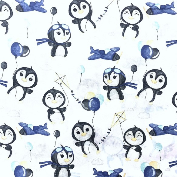 Bavlnená látka - Happy Penguin, modrá