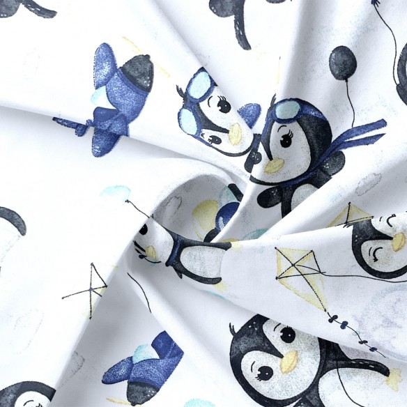 Cotton Fabric - Happy Penguin, blue