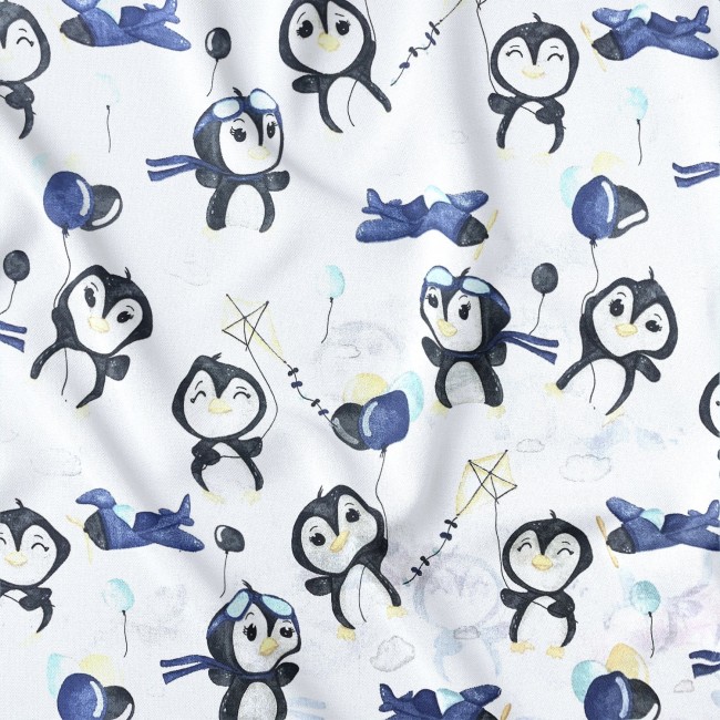 Cotton Fabric - Happy Penguin, blue