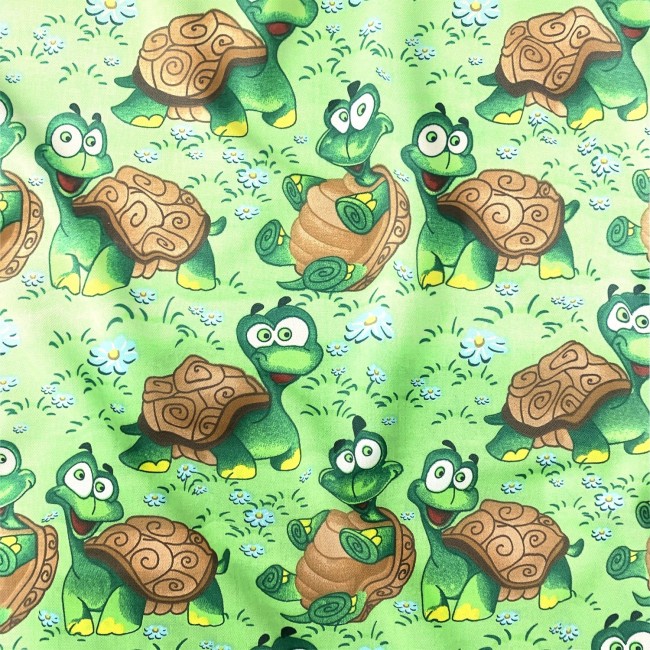 Cotton Fabric - Turtles on Green