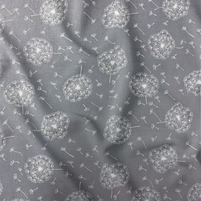 Cotton Fabric - Grey Dandelions