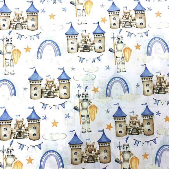 Cotton Fabric - Castle, Blue