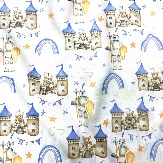 Cotton Fabric - Castle, Blue
