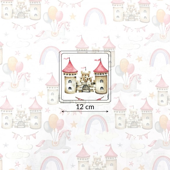Cotton Fabric - Castle, Pink