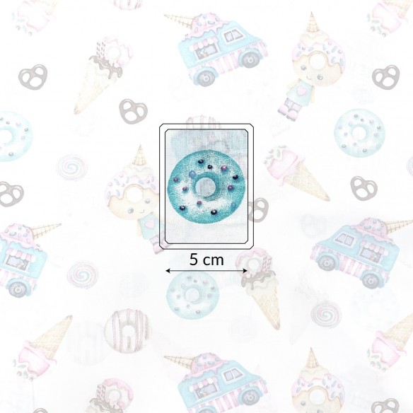 Cotton Fabric - Ice cream and Donuts, Blue