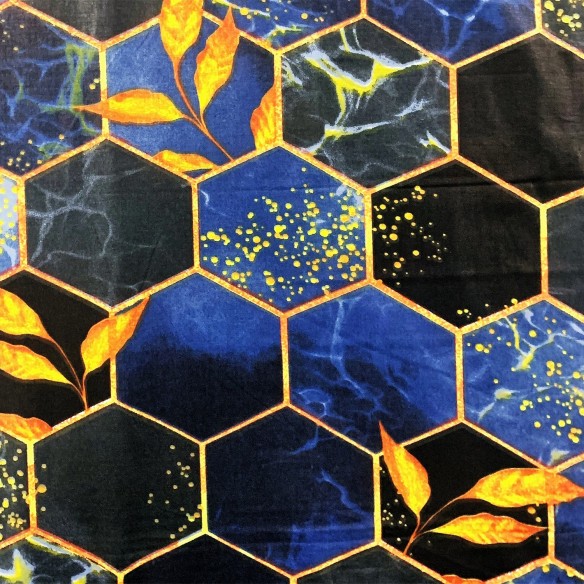 Cotton Fabric 220 cm - Hexagon, Blue and Black