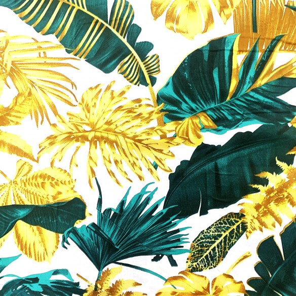 Cotton Fabric 220 cm - Monstera Green and Gold