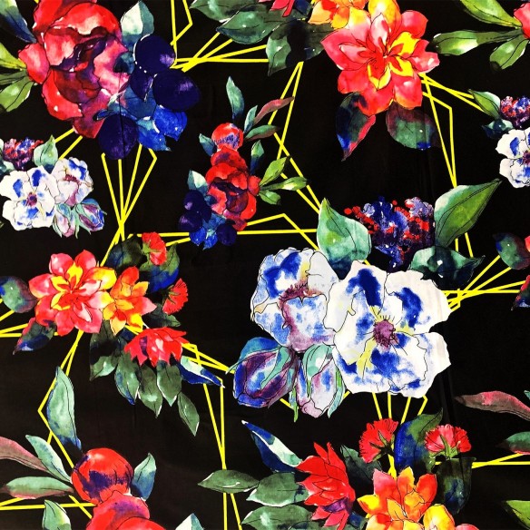 Cotton Fabric 220 cm - Flowers and Geometry
