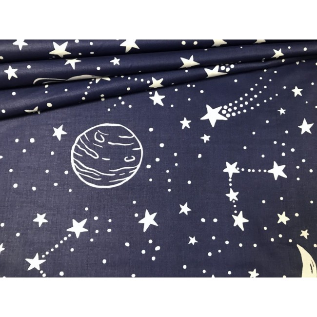 Cotton Fabric - Planets and Stars on Navy Blue