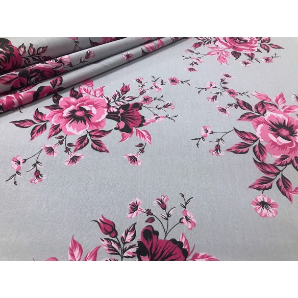 Cotton Fabric - Grey Roses