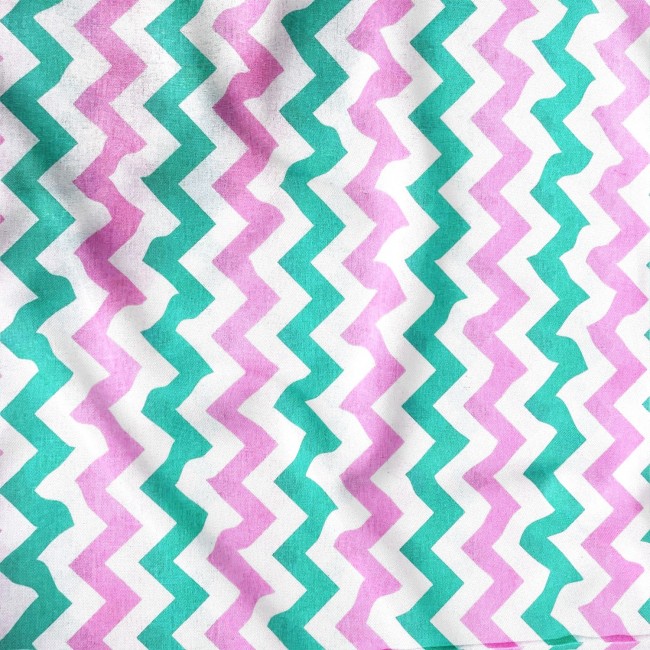 Cotton Fabric - Mint-Pink Zigzag