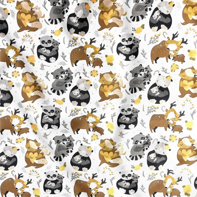 Cotton Fabric - Animals Raccoons in...