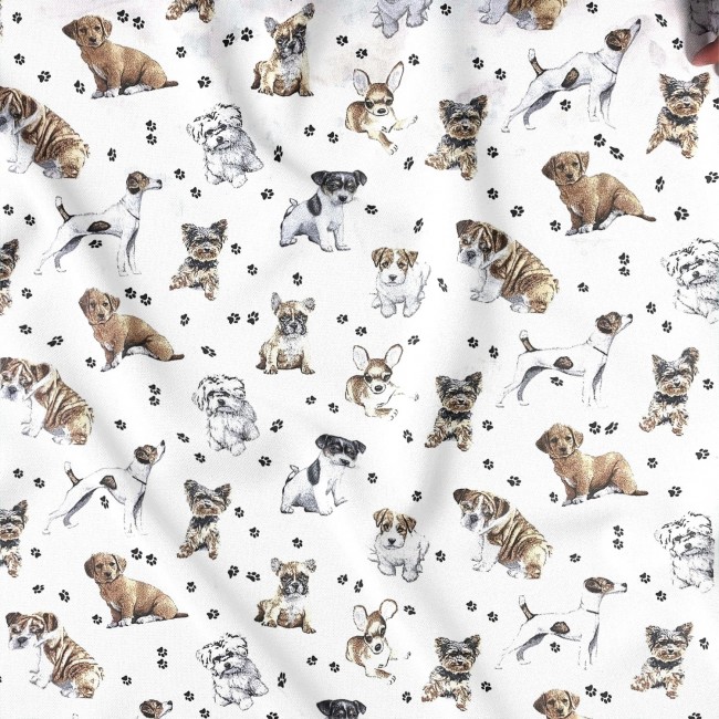 Cotton Fabric - Dogs Paws on White...