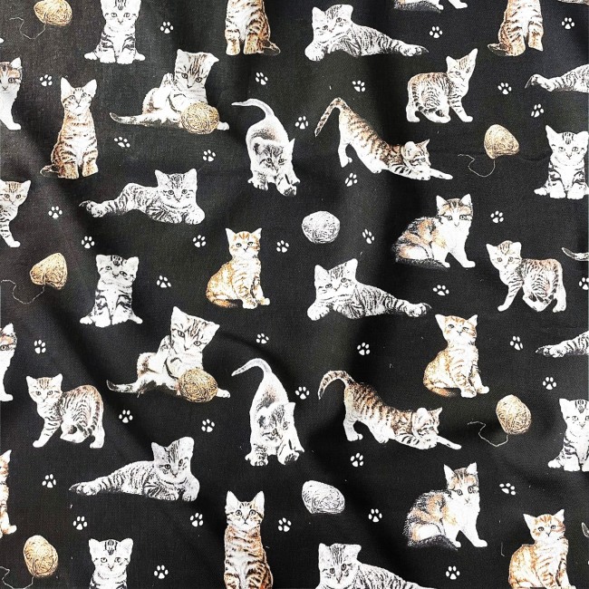 Cotton Fabric - Cats Paws and Yarn on...