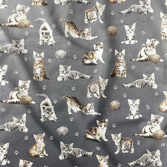 Cotton Fabric - Cats Paws and Yarn on...