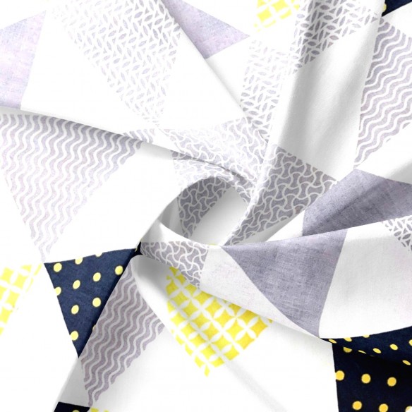 Cotton Fabric - Pyramids and Triangles Black and Yellow