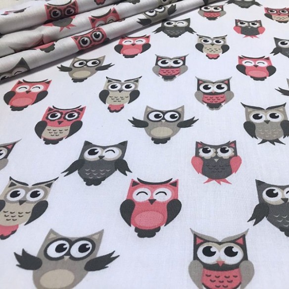 Cotton Fabric - Pink Owls