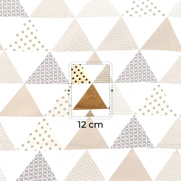 Cotton Fabric - Pyramids and Triangles Brown and Beige