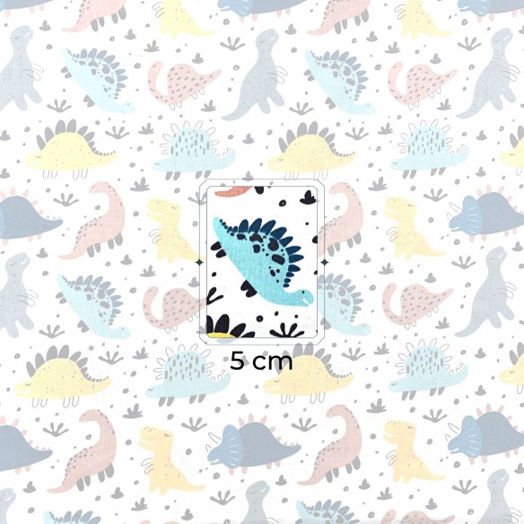 Cotton Fabric - Dinosaurs, Yellow and Turquoise