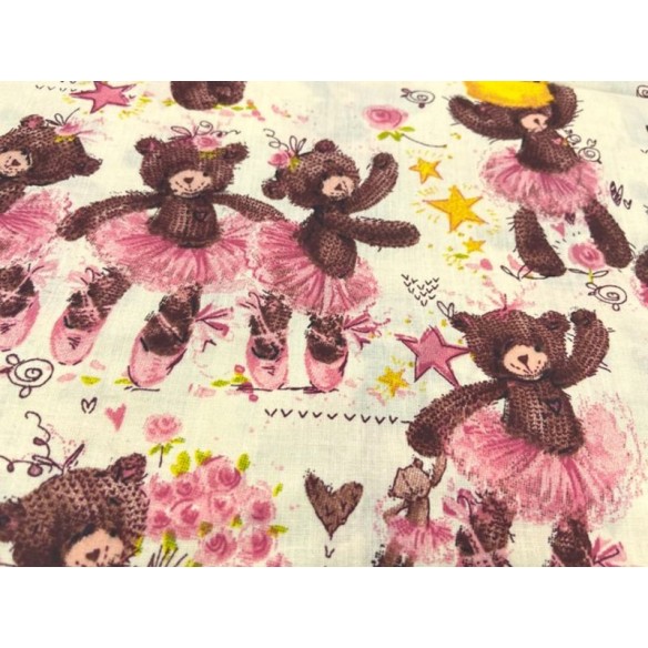 Cotton Fabric - Bear Ballerinas Pink