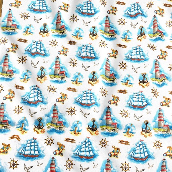 Cotton Fabric - Ships and Lighthouses