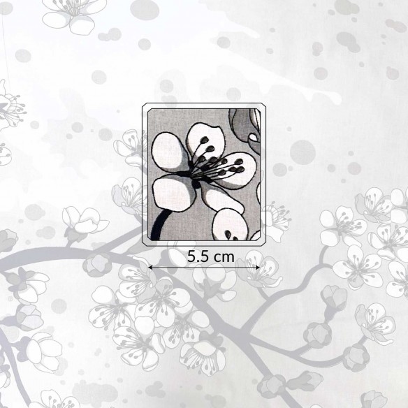 Bavlnená látka - čerešňový kvet na šedej