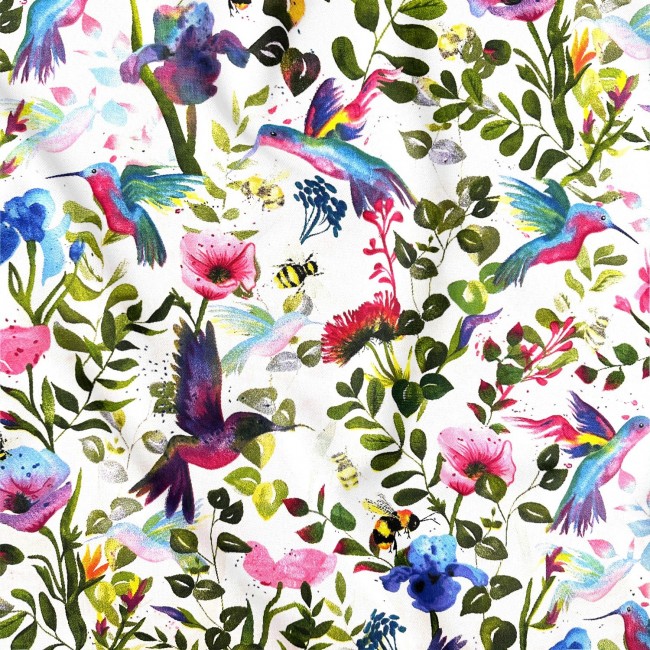 Cotton Fabric - Colorful Hummingbird