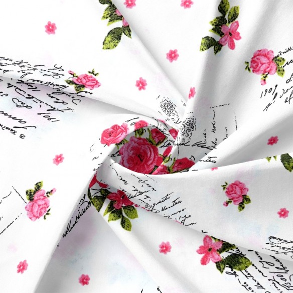 Cotton Fabric - Roses and letter