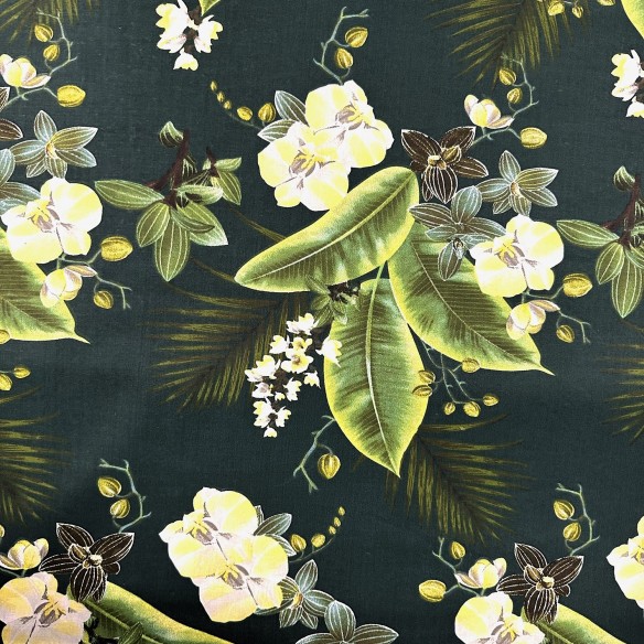 Cotton Fabric - Flowers and green palms