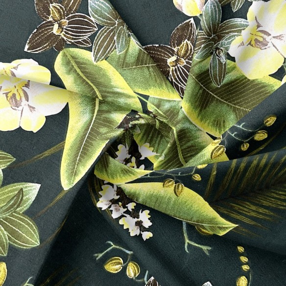 Cotton Fabric - Flowers and green palms