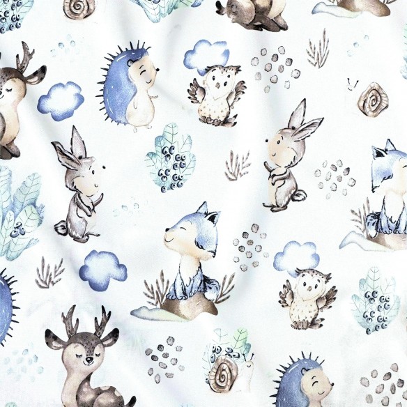Cotton Fabric - Hedgehog, rabbit and wolf