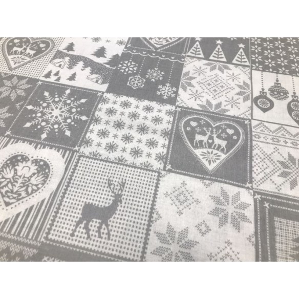 Cotton Fabric - Christmas Patchwork Tiles Grey