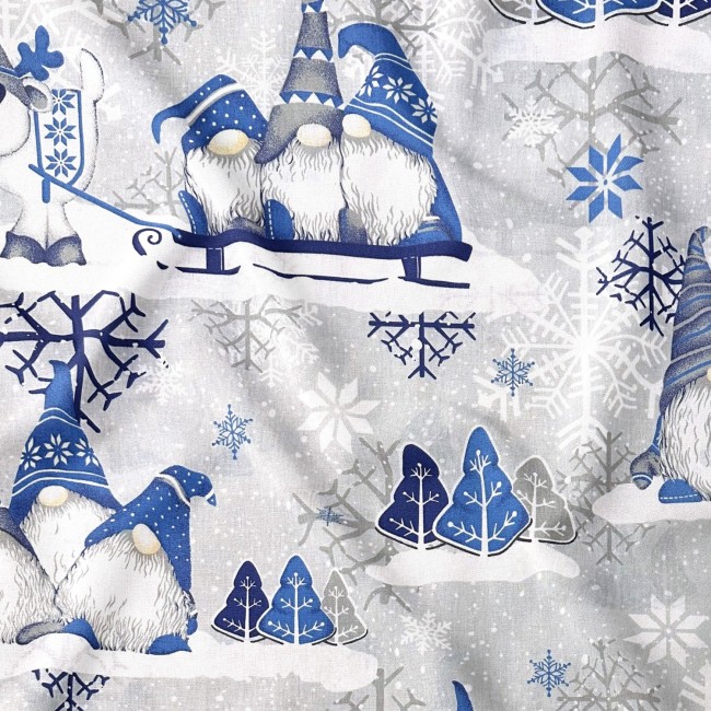 Cotton Fabric - Christmas Blue Gnomes...