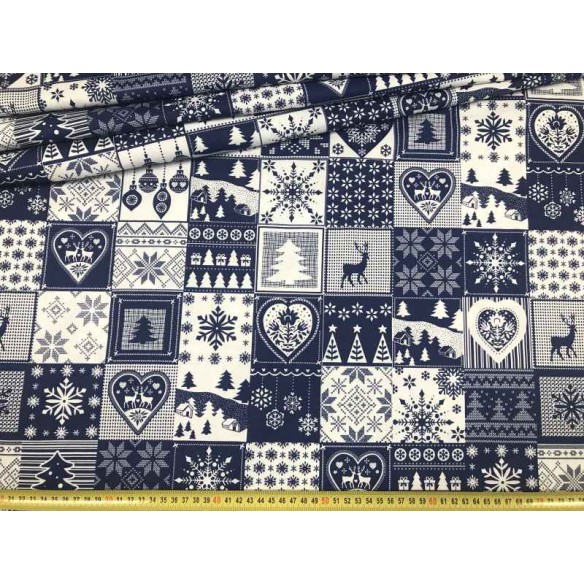 Cotton Fabric - Christmas Patchwork Tiles Navy Blue