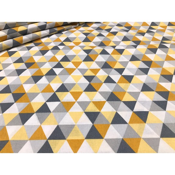 Cotton Fabric - Mini Yellow-Grey Triangles