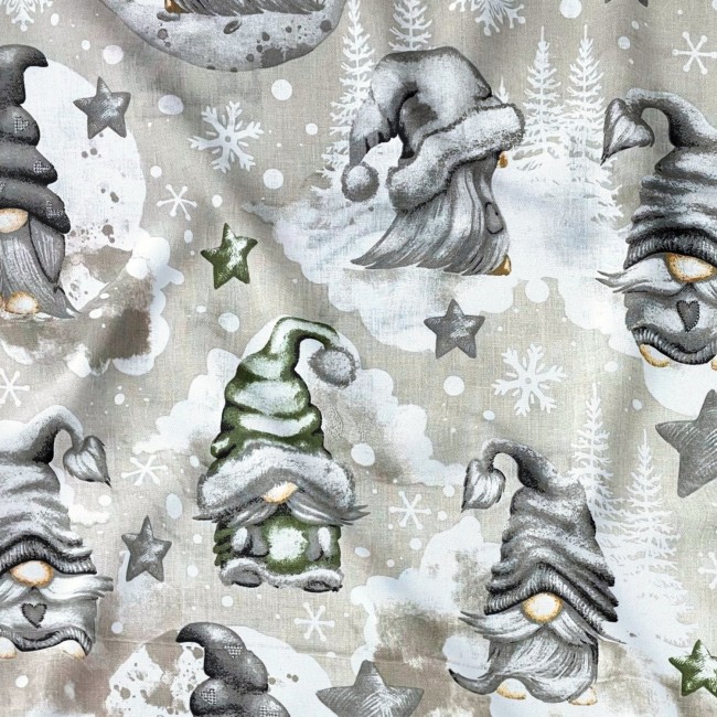Cotton Fabric - Christmas Gnomes Green